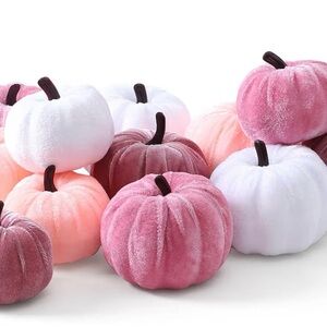 Velvet Pumpkin Decor Set - Pink, White, and Purple